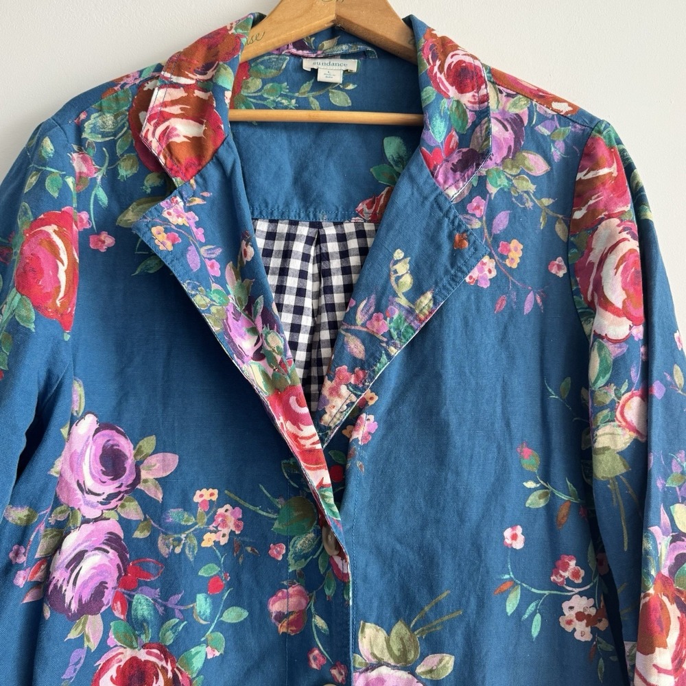 Sundance Blue Floral Duster Jacket with Red & Pink Roses - Picture 2 of 10